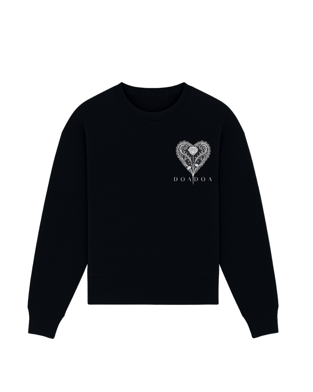 DOADOA Lace Heart Crewneck Sweater