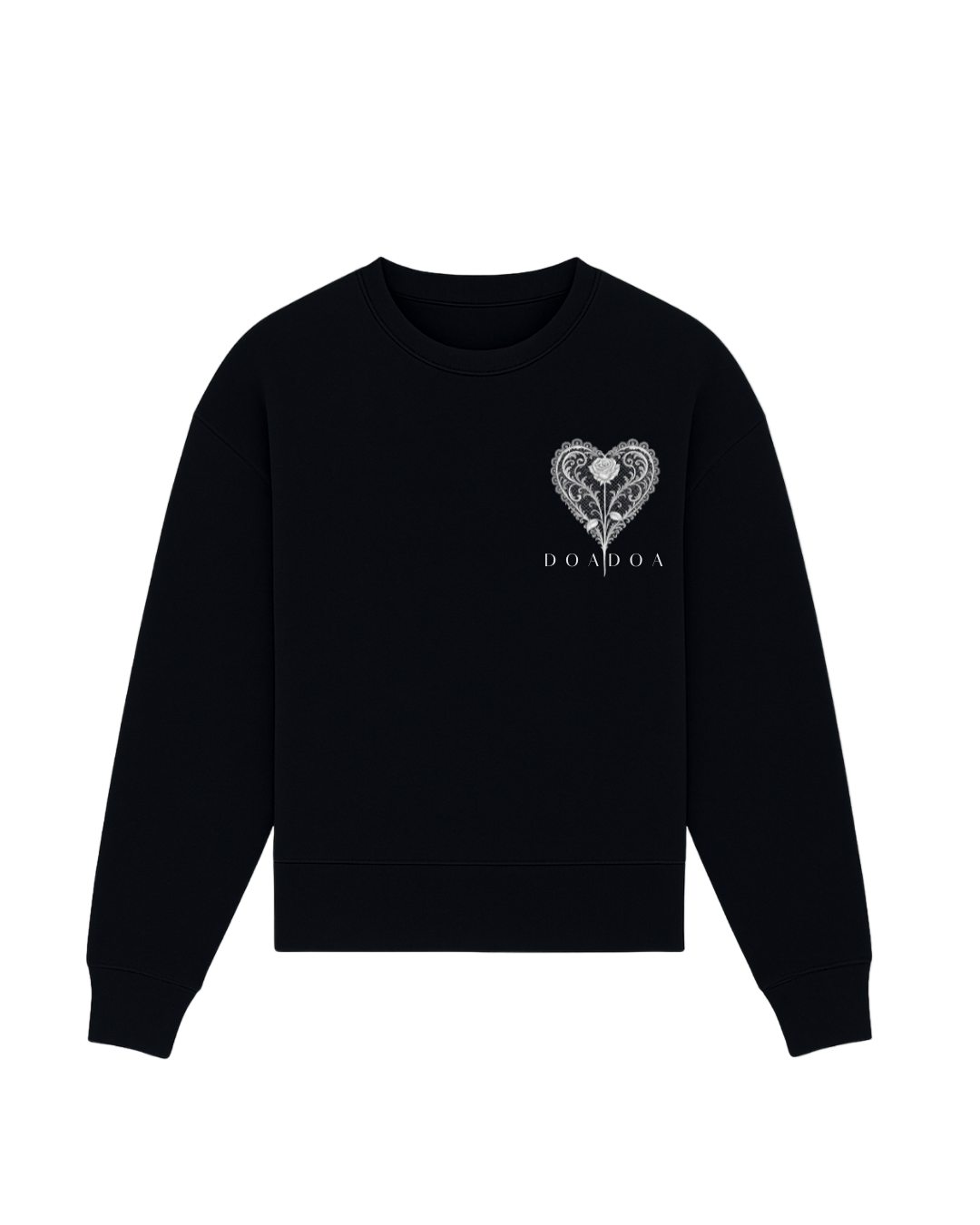 DOADOA Lace Heart Crewneck Sweater