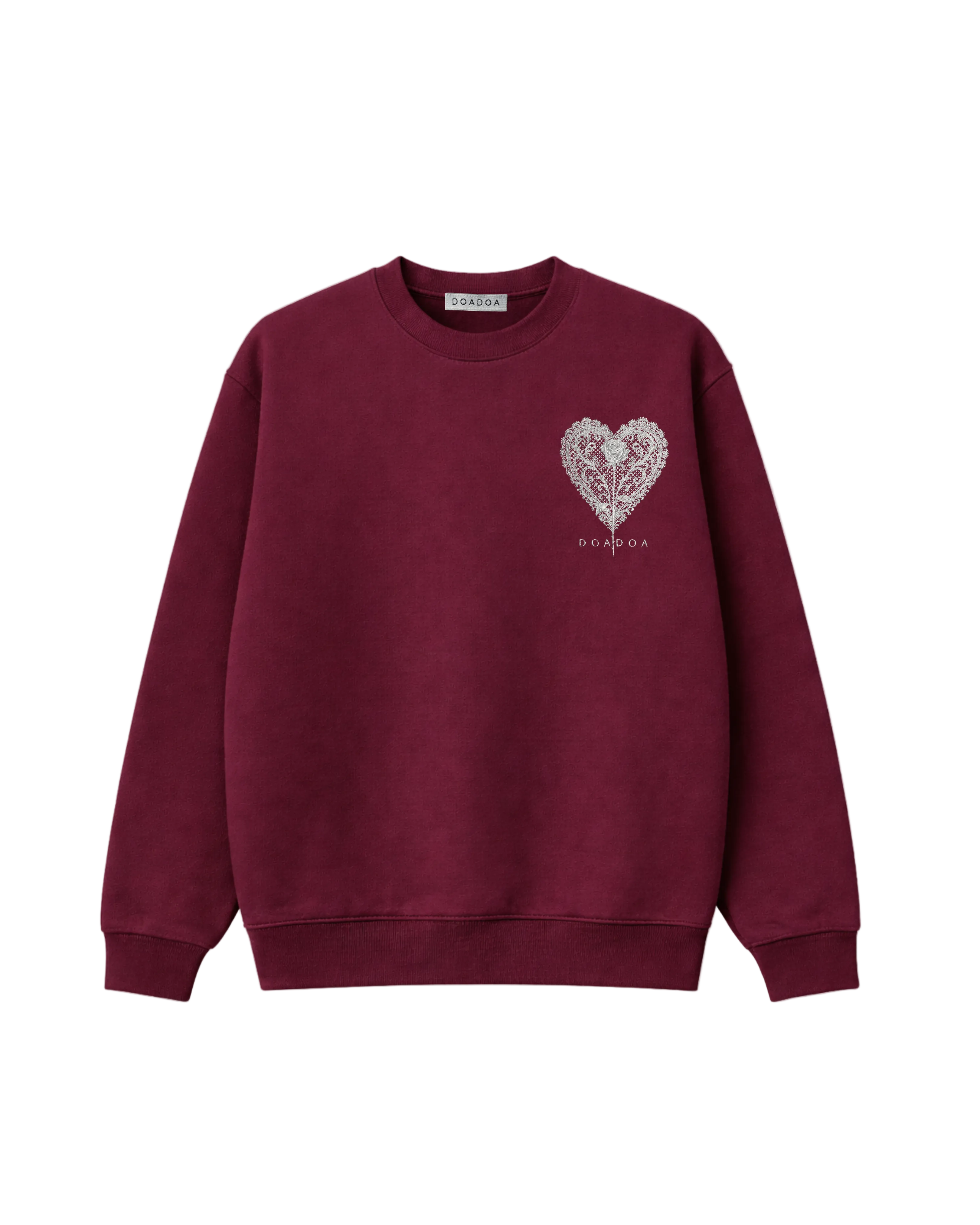 DOADOA Lace Heart Crewneck Sweater