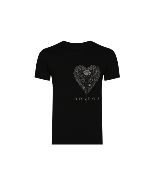 DOADOA Men Lace Heart Rose Tee