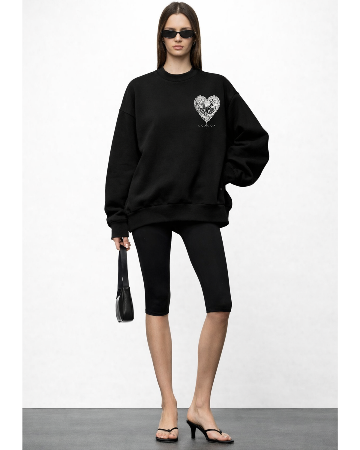 DOADOA Lace Heart Crewneck Sweater
